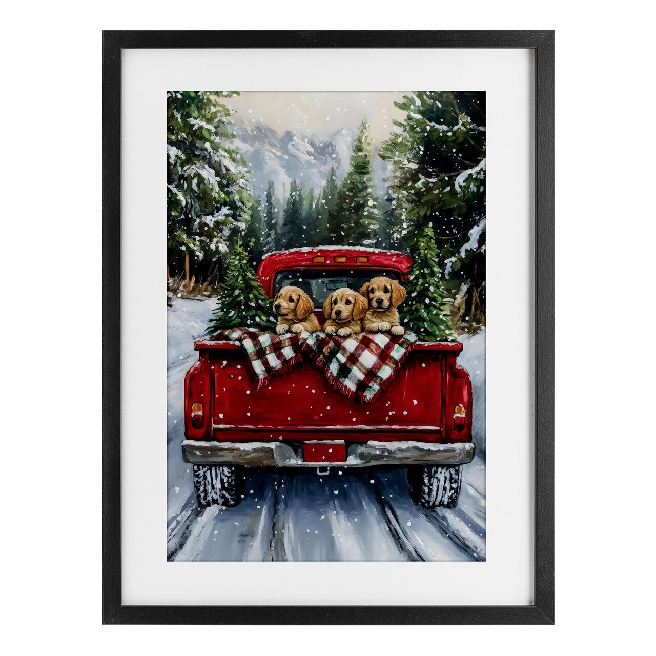 Stupell Industries Golden Pups Christmas Truck Framed Print Under Glass, design by Petal Prints Design